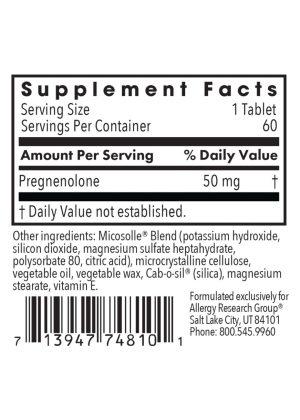 Allergy Research Group Pregnenolone 50mg Micronized Lipid Matrix -- cognitive support, hormone balance. - Back
