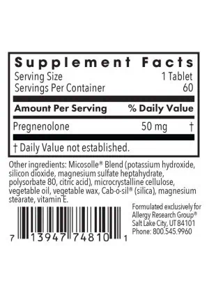 Allergy Research Group Pregnenolone 50mg Micronized Lipid Matrix -- cognitive support, hormone balance. - Back