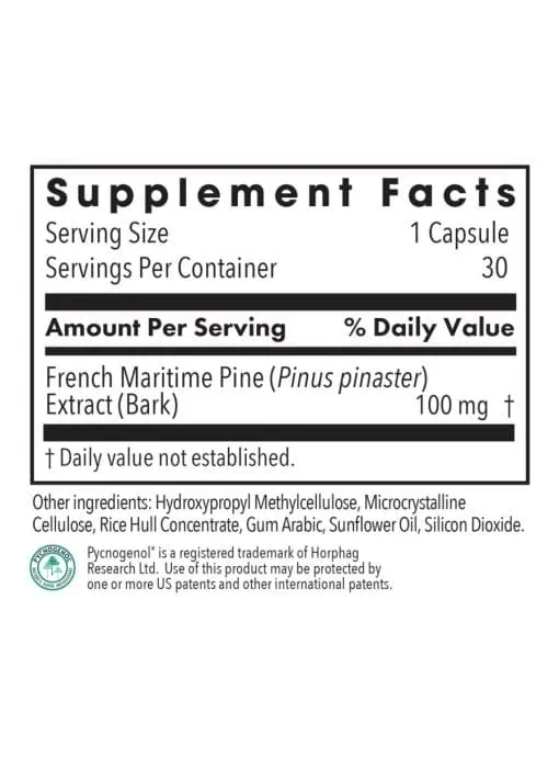 Allergy Research Group Pycnogenol 100 -- pine bark extract, antioxidant support. - Back
