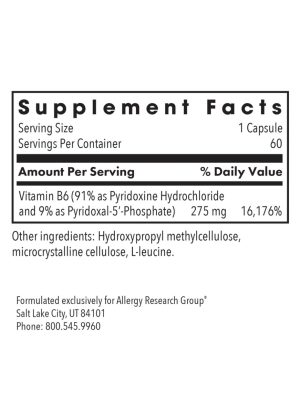 Allergy Research Group Pyridoxine P5P (B-6) -- vitamin B6, dietary supplement. - Back