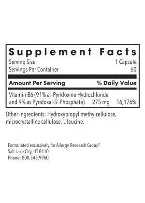 Allergy Research Group Pyridoxine P5P (B-6) -- vitamin B6, dietary supplement. - Back