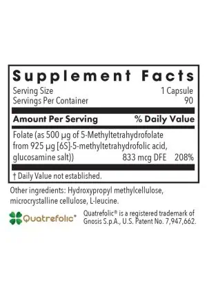 Allergy Research Group QuatreActiv(R) Folate -- folate supplement, 5-MTHF - Back