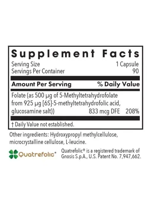 Allergy Research Group QuatreActiv(R) Folate -- folate supplement, 5-MTHF - Back