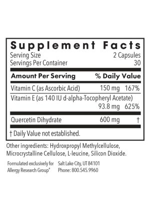 Allergy Research Group Quercetin 300 -- quercetin supplement, antioxidant support. - Back
