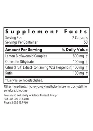 Allergy Research Group Quercetin Supplement -- quercetin, bioflavonoids. - Back