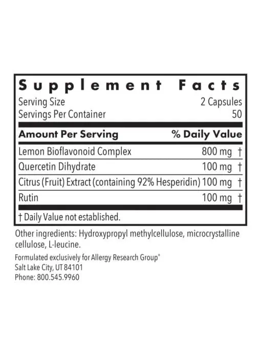 Allergy Research Group Quercetin Supplement -- quercetin, bioflavonoids. - Back