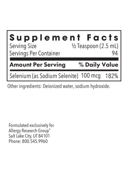 Allergy Research Group Selenium Solution -- selenium supplement, liquid selenium. - Back