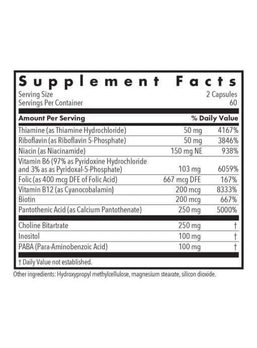 Allergy Research Group Super Vitamin B Complex -- vitamin B complex, dietary supplement - Back