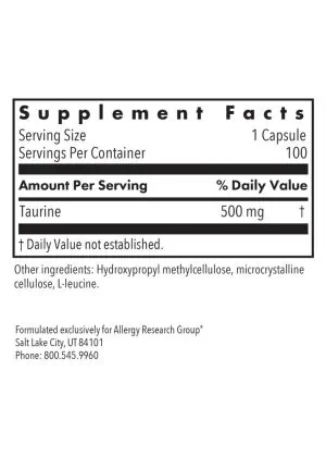 Allergy Research Group Taurine 500mg -- taurine supplement, amino acid - Back