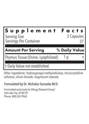 Allergy Research Group Thymus Natural Glandular -- immune support, T cell maturation. - Back