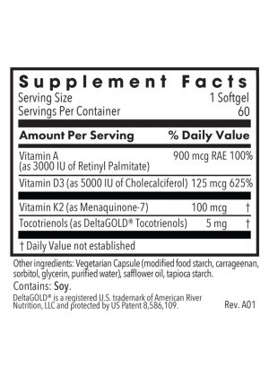 Allergy Research Group Vitamin D3 Complete 5000 High Potency with A and K2 -- vitamin D, vitamin A - Back
