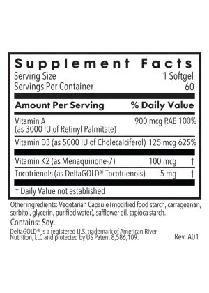 Allergy Research Group Vitamin D3 Complete 5000 High Potency with A and K2 -- vitamin D, vitamin A - Back