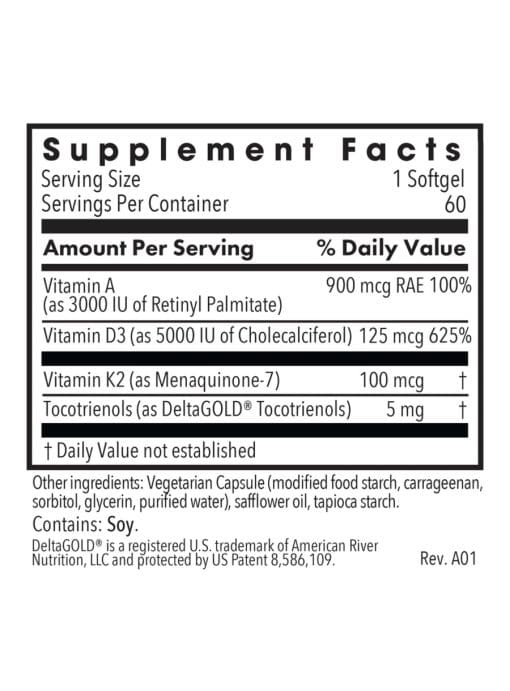 Allergy Research Group Vitamin D3 Complete 5000 High Potency with A and K2 -- vitamin D, vitamin A - Back