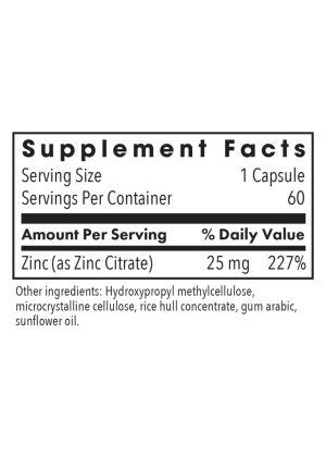 Allergy Research Group Zinc Citrate 25mg -- zinc supplement, immune support. - Back