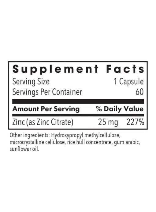 Allergy Research Group Zinc Citrate 25mg -- zinc supplement, immune support. - Back