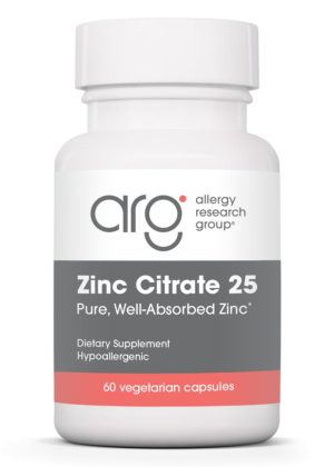 Allergy Research Group Zinc Citrate 25mg -- zinc supplement, immune support.