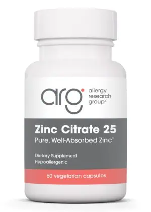 Allergy Research Group Zinc Citrate 25mg -- zinc supplement, immune support.