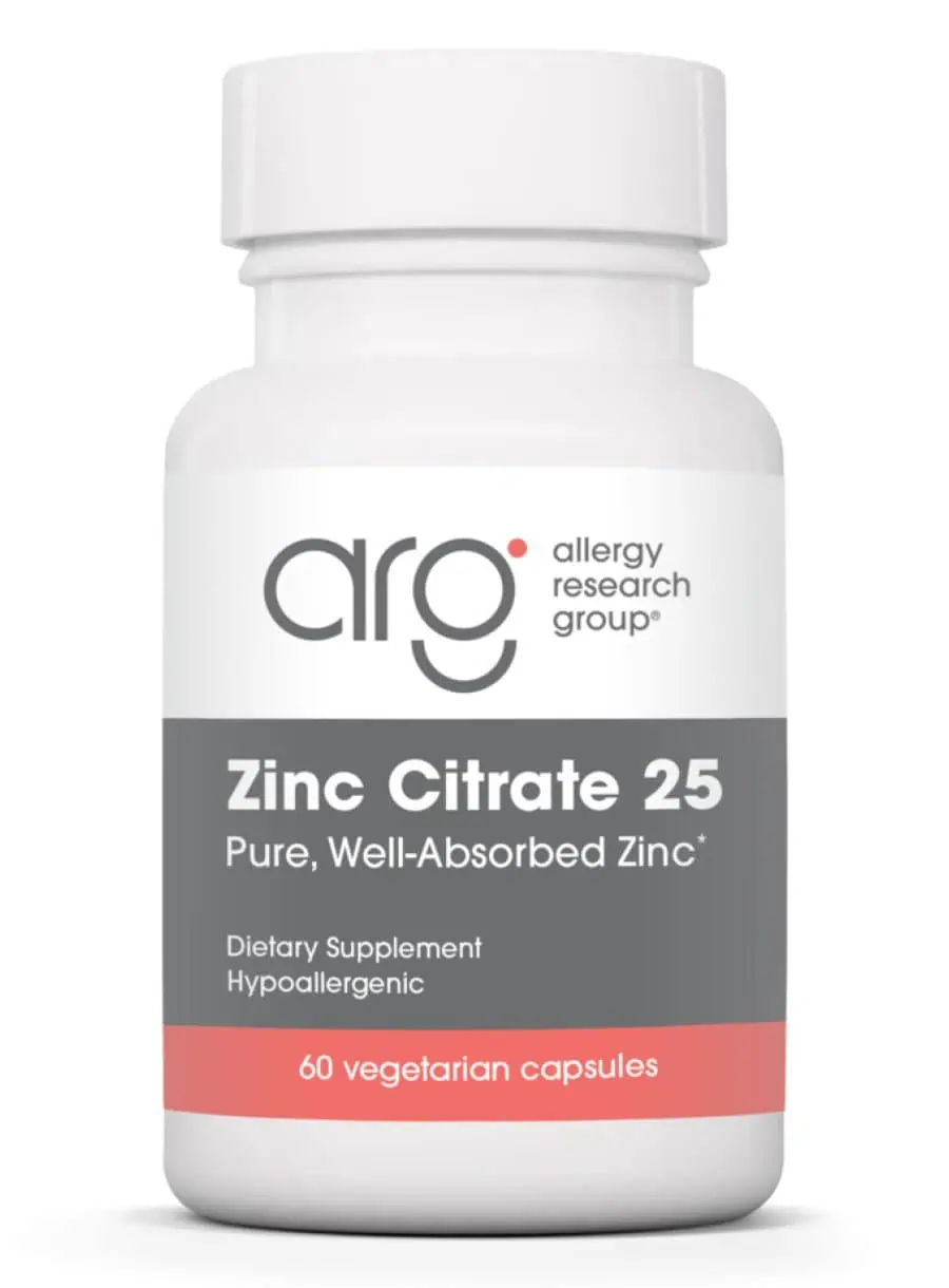 Allergy Research Group Zinc Citrate 25mg -- zinc supplement, immune support.