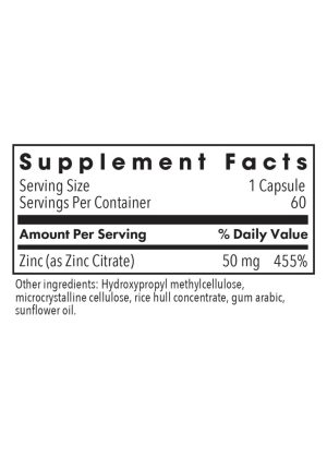 Allergy Research Group Zinc Citrate 50mg -- zinc supplement, immune support. - Back