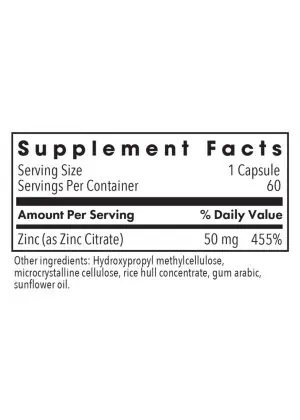 Allergy Research Group Zinc Citrate 50mg -- zinc supplement, immune support. - Back