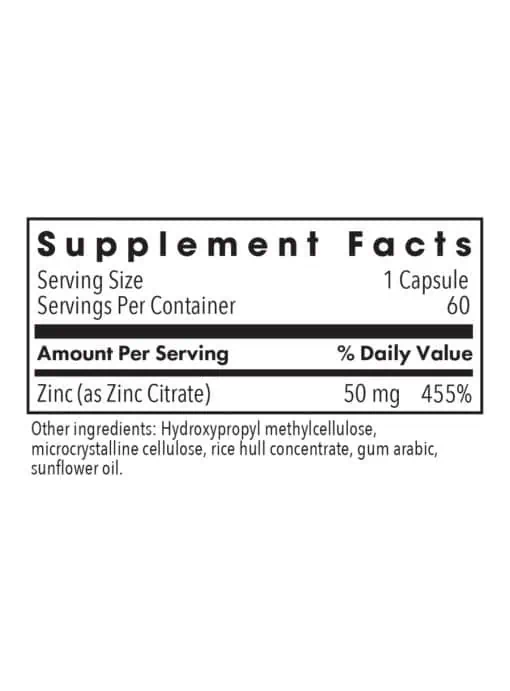 Allergy Research Group Zinc Citrate 50mg -- zinc supplement, immune support. - Back