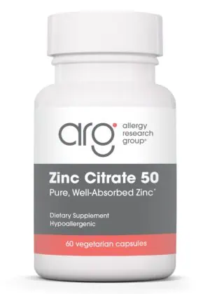 Allergy Research Group Zinc Citrate 50mg -- zinc supplement, immune support.