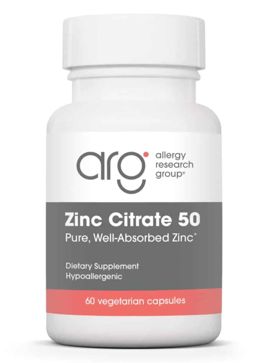 Allergy Research Group Zinc Citrate 50mg -- zinc supplement, immune support.