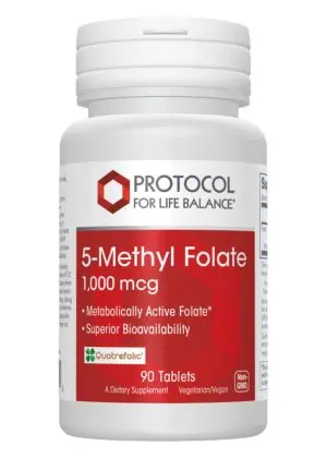 Protocol For Life 5-Methyl Folate 1,000mcg -- folate supplement, bioavailable folic acid.