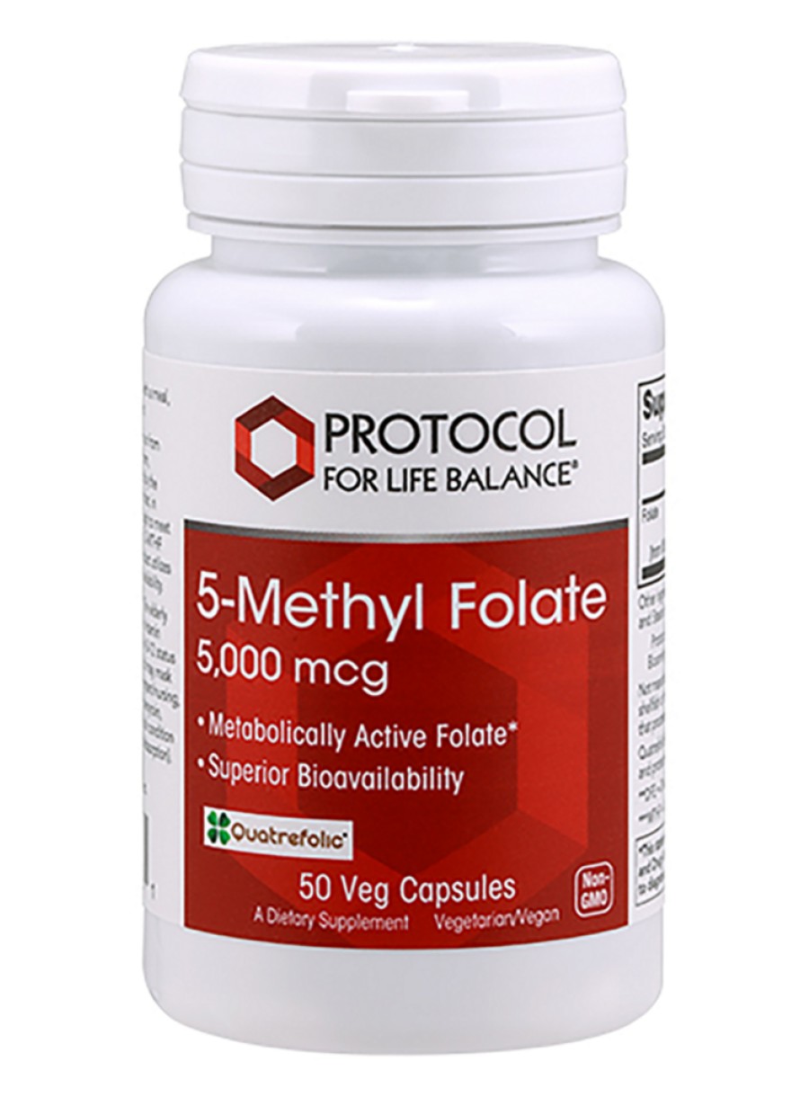 Protocol For Life 5-Methyl Folate 5000mcg -- folate supplement, brain health support.