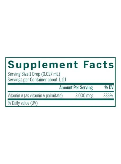 Seroyal/Genestra A-Mulsion Liquid -- emulsified vitamin A, vegan-friendly. - Back