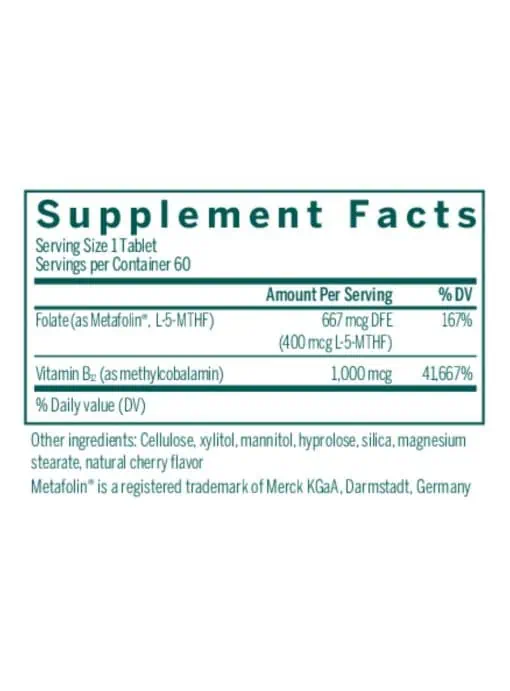 Seroyal/Genestra Active Chewable B12 + Methylfolate -- vitamin B12, L-methylfolate. - Back