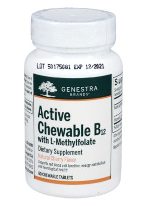 Seroyal/Genestra Active Chewable B12 + Methylfolate -- vitamin B12, L-methylfolate.