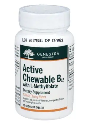 Seroyal/Genestra Active Chewable B12 + Methylfolate -- vitamin B12, L-methylfolate.