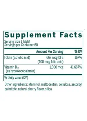 Seroyal/Genestra Bio B12 + Folic Acid Chewable -- vitamin B12, folic acid - Back