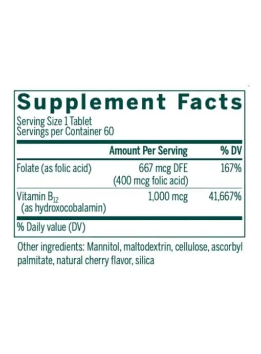 Seroyal/Genestra Bio B12 + Folic Acid Chewable -- vitamin B12, folic acid - Back