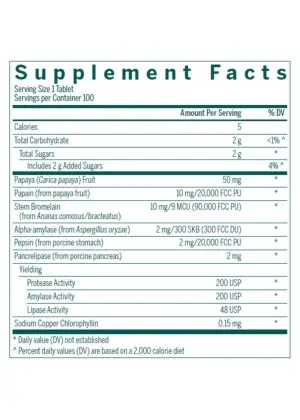 Seroyal/Genestra Bio Enzymes (Chewable) -- digestive enzymes, chewable tablets. - Back