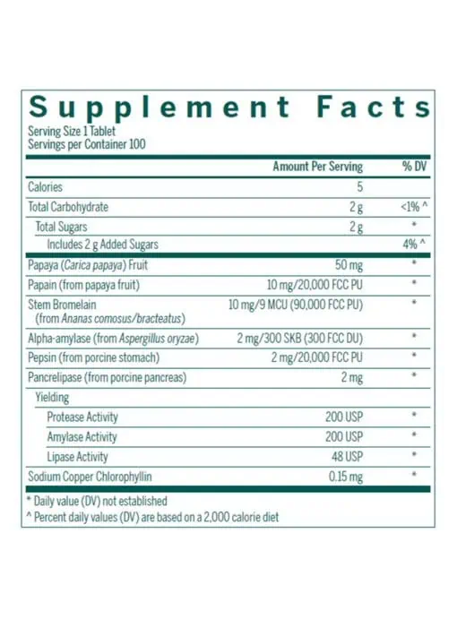 Seroyal/Genestra Bio Enzymes (Chewable) -- digestive enzymes, chewable tablets. - Back