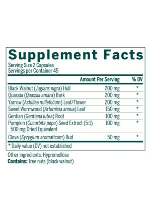 Seroyal/Genestra Black Walnut Capsules -- digestive health, herbal support. - Back