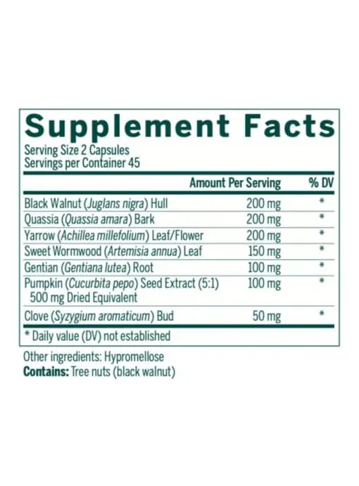 Seroyal/Genestra Black Walnut Capsules -- digestive health, herbal support. - Back