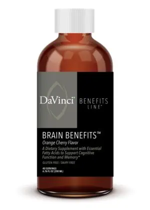DaVinci Labs Brain Benefits -- omega-3 supplement, cognitive support.