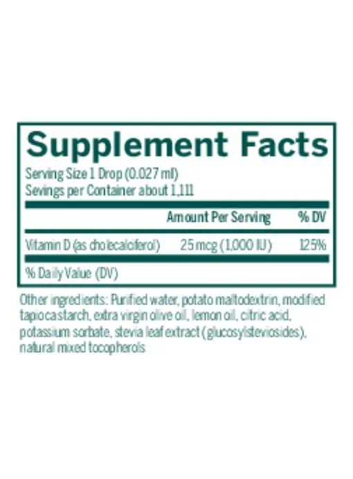 Seroyal/Genestra D-Mulsion 1000 (lemon) -- emulsified vitamin D, citrus flavor. - Back