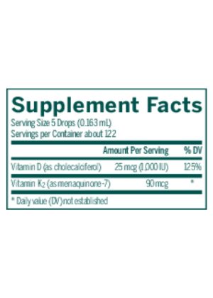 Seroyal/Genestra D3 K2 mulsion -- Vitamin D, Vitamin K2. - Back