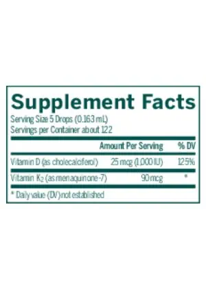 Seroyal/Genestra D3 K2 mulsion -- Vitamin D, Vitamin K2. - Back