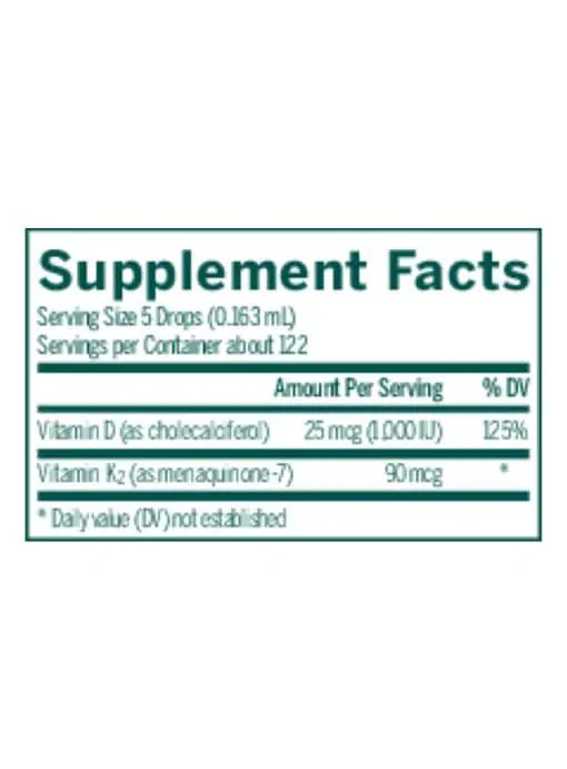 Seroyal/Genestra D3 K2 mulsion -- Vitamin D, Vitamin K2. - Back