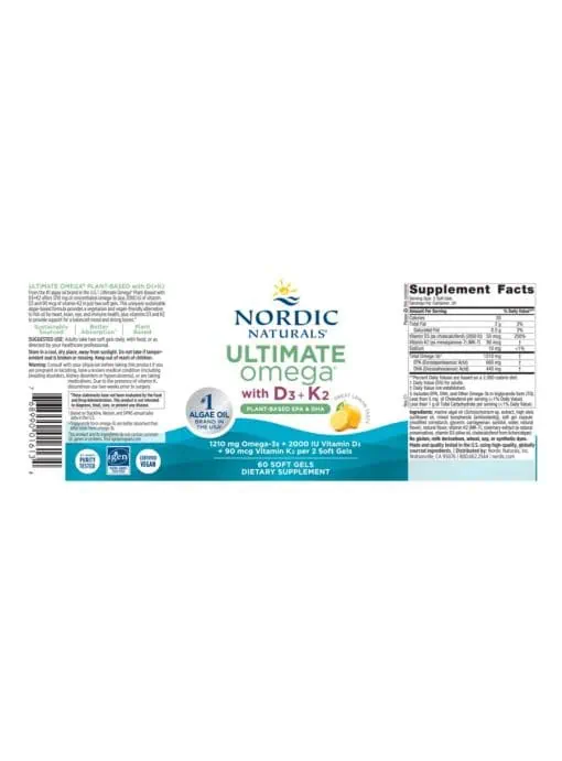 Ultimate Omega with D3 + K2, Plant-Based EPA & DHA, Lemon Flavor - Image 2