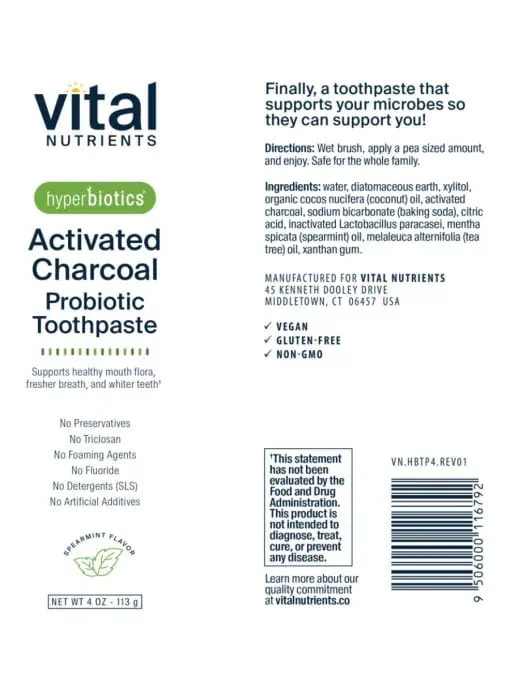 Hyperbiotics Activated Charcoal Probiotic Toothpaste - Image 2