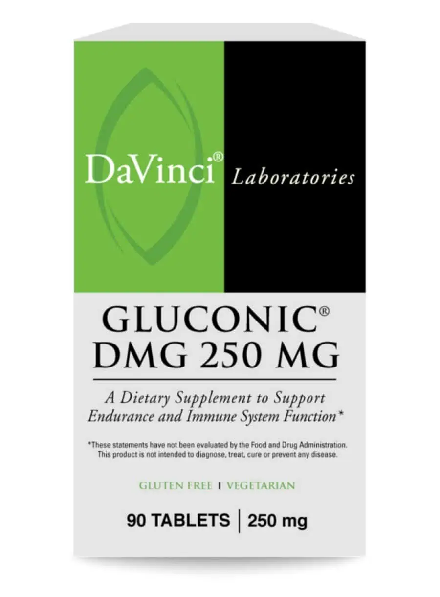 DaVinci Labs Gluconic DMG 250mg (chewable) -- immune support, muscle recovery.