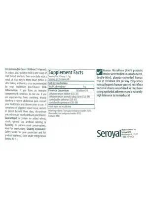 Seroyal HMF Baby F -- probiotic supplement for children, gut health. - Back