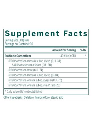 Genestra HMF Bifido Capsules -- probiotic supplement, gut health. - Back