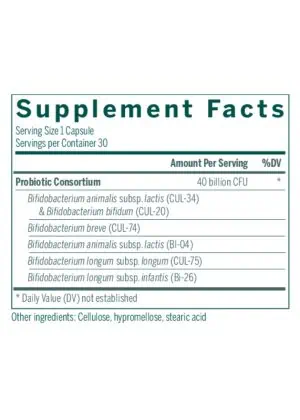 Genestra HMF Bifido Capsules -- probiotic supplement, gut health. - Back